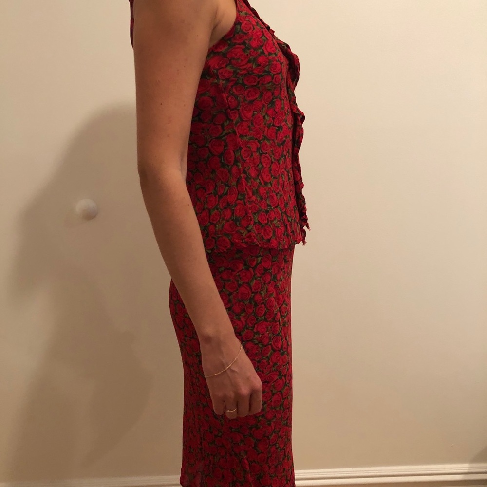SAY Floral Rose Print 2-Piece Set: Ruffle Blouse & Tulip Midi Skirt - Size S / 2 - Picture 6 of 14